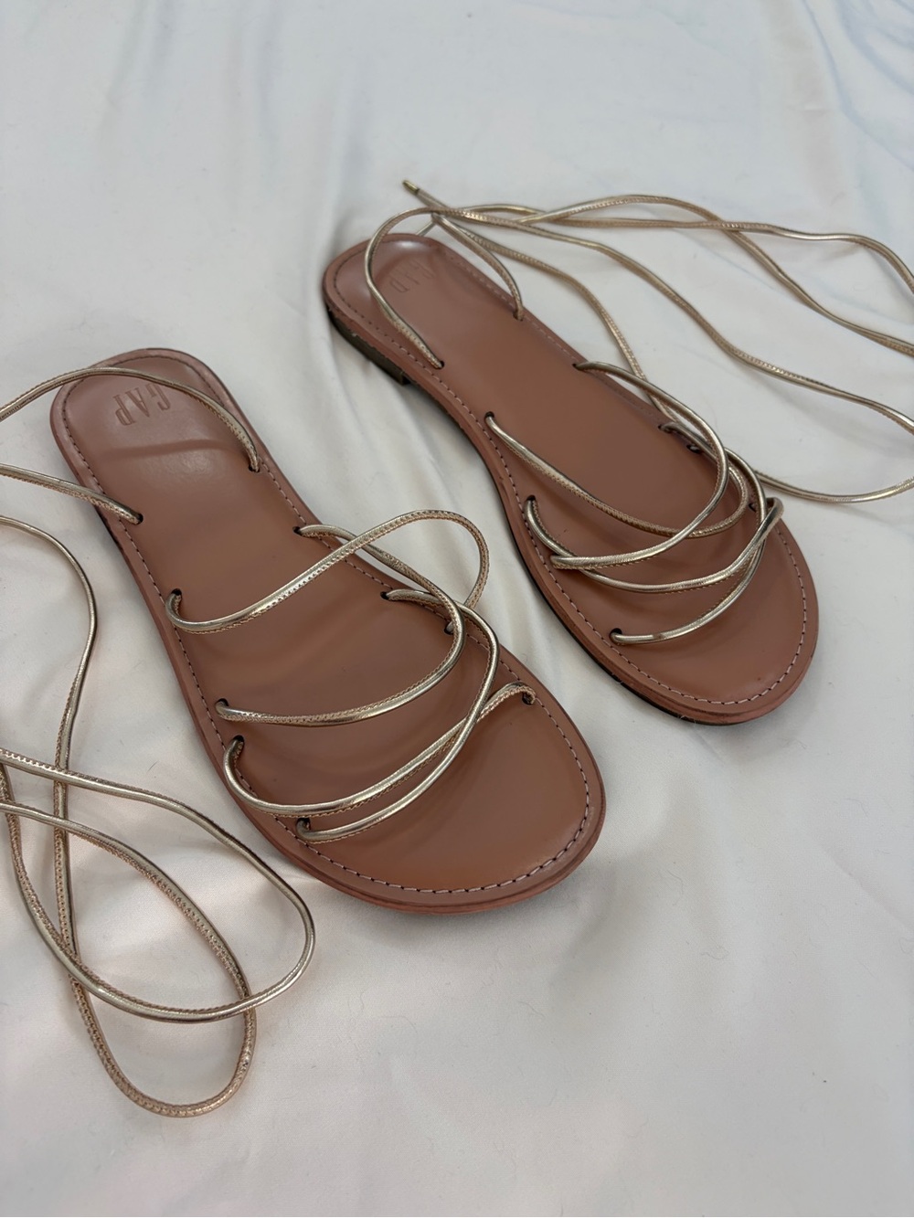 GAP Women's Tan Sandals with Metallic Gold Wrap Straps